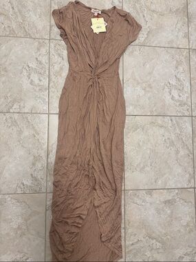 Rolla Coster Taupe Twist-Front Maxi Dress